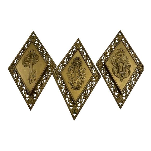 Syroco Inc Vintage Gold Key Lock Violin Wall Plaques Hanging Art Decor - Picture 1 of 7